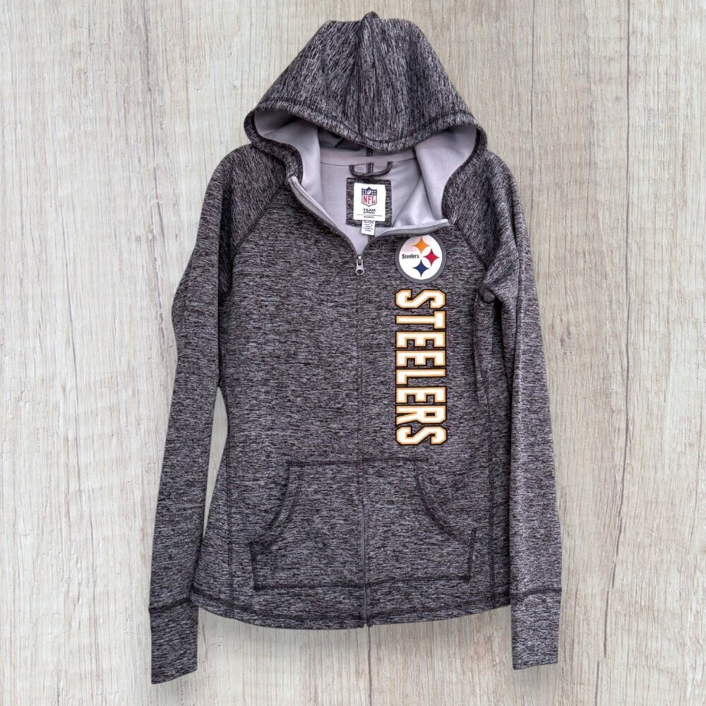 NFL Pittsburgh Steelers Womens Full Zip Hoodie Gray Athletic Jacket S